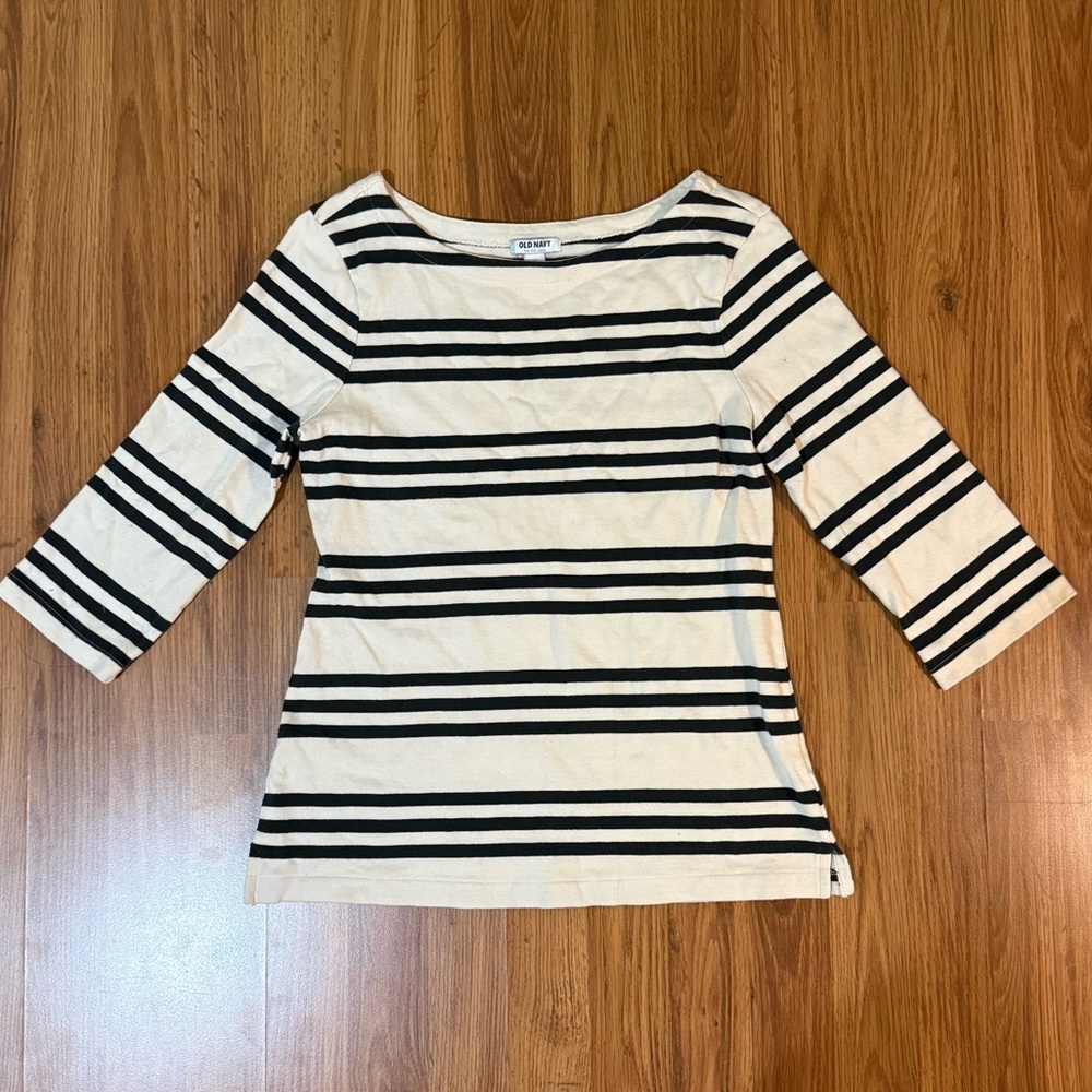 Old Navy Black and Cream Striped Long Sleeve Top